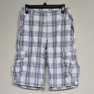 Urban Pipeline White Blue Plaid Flat Front Cargo Short Cotton Boys 18